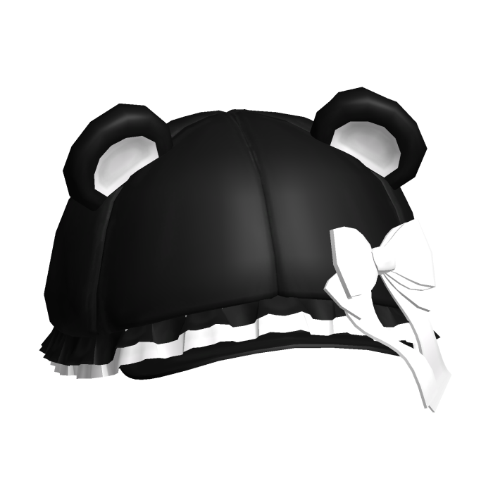 Cutie Doll Ruffled Bear Hat w Bow in Black n White