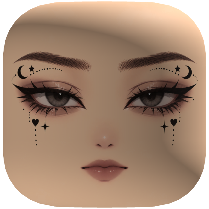 Celestial Doll Face with Moon Stars and Grey Eyes