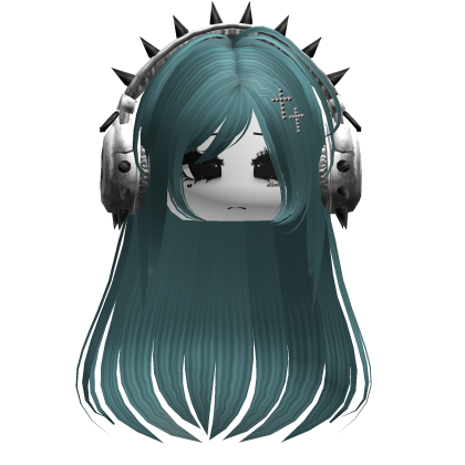 Punk Straight Hair W/ Headphones Teal