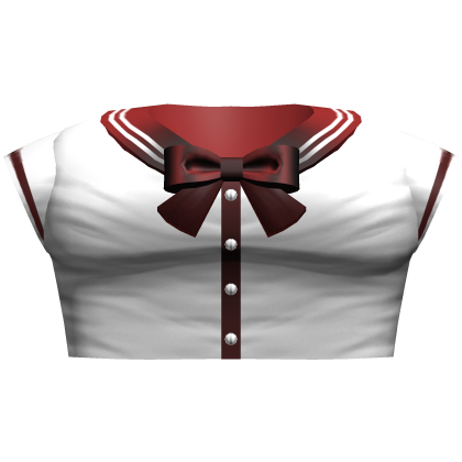 Kawaii Anime School Crop Top w Bow (White & Red)