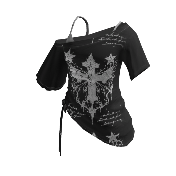 Goth Cross Print Wrap Crop Top (Black)