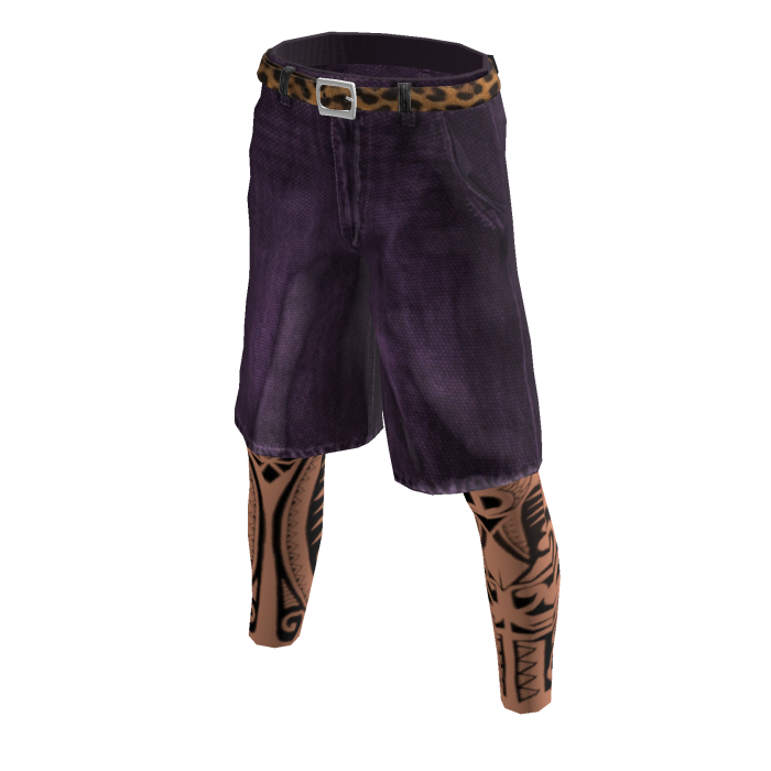 Baggy Skater Purple Denim Jorts w/ Leg Tattoos 