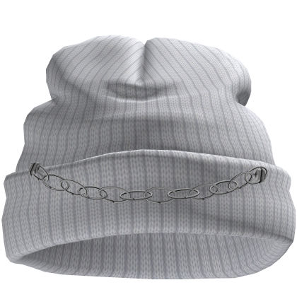 White Worn Beanie with Chain