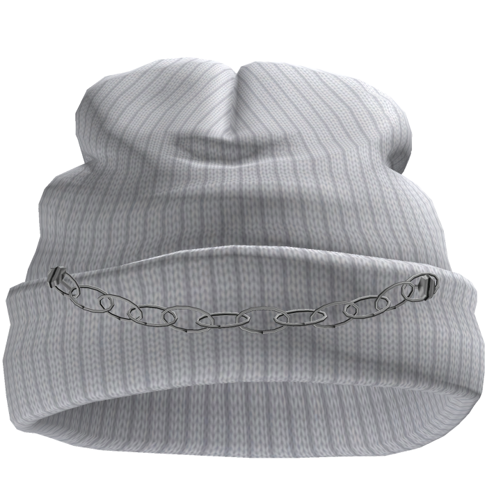 White Worn Beanie with Chain
