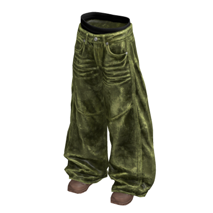 Green Baggy Y2K Distressed Denim