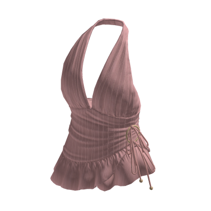 Pinstripe Ruched Halter Top (Pink)