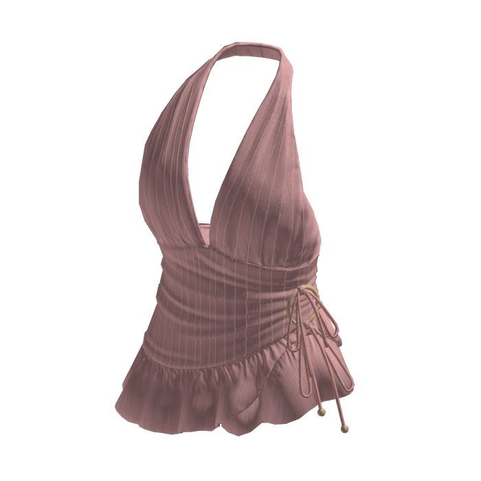 Pinstripe Ruched Halter Top (Pink)