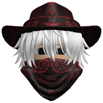 Red Cowboy Hat with Mask + Neck Scarf