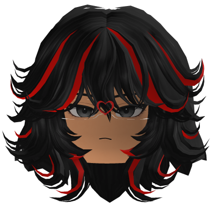 Black Y2K Girl Hair Red Streaks ANIMATED