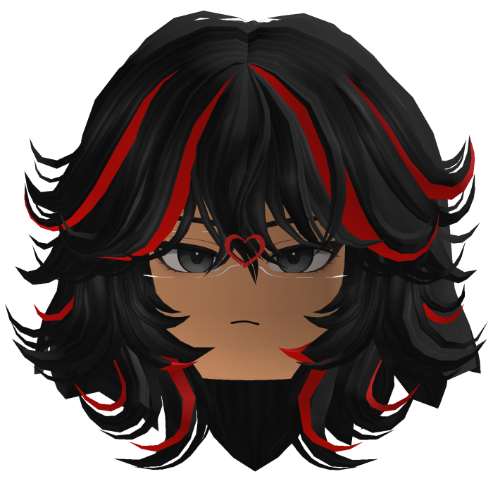 Black Y2K Girl Hair Red Streaks ANIMATED