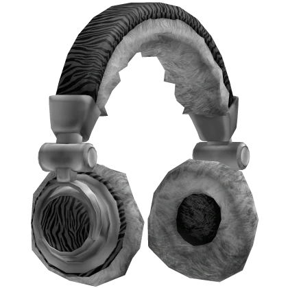Y2K Scene Fuzzy Zebra Headphones (Dark Grey) | Roblox Item