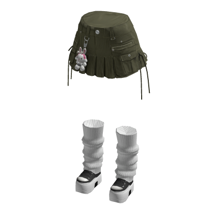 Pleated Mini Skirt with Side Ties (Olive)
