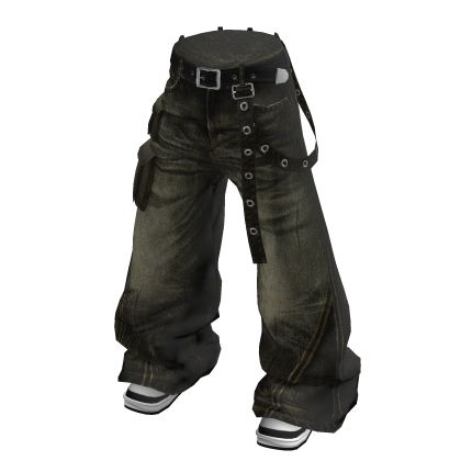 💗Y2K WASHED DENIM PANTS WITH SHOES_DUSTY KHAKI thumbnail