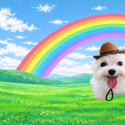 Happy Cowboy Dog Rainbow Meme Background