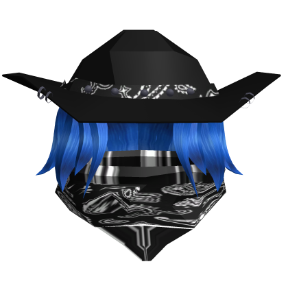 Blue cowboy hair with a bandana on his face Roblox item