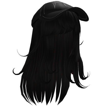 Straight Black Hair with Y2K Black Cap Roblox item