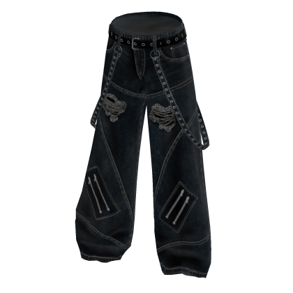 Y2K Rivet Strap Jeans - Blue