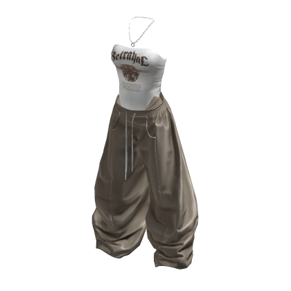 Y2K Swimsuit Wide Pants Outfit (Cream/Beige) thumbnail