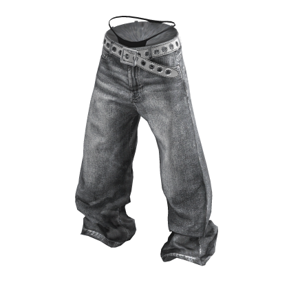 💗Y2K OVERSIZED JEANS WITH BELT_GRAY thumbnail