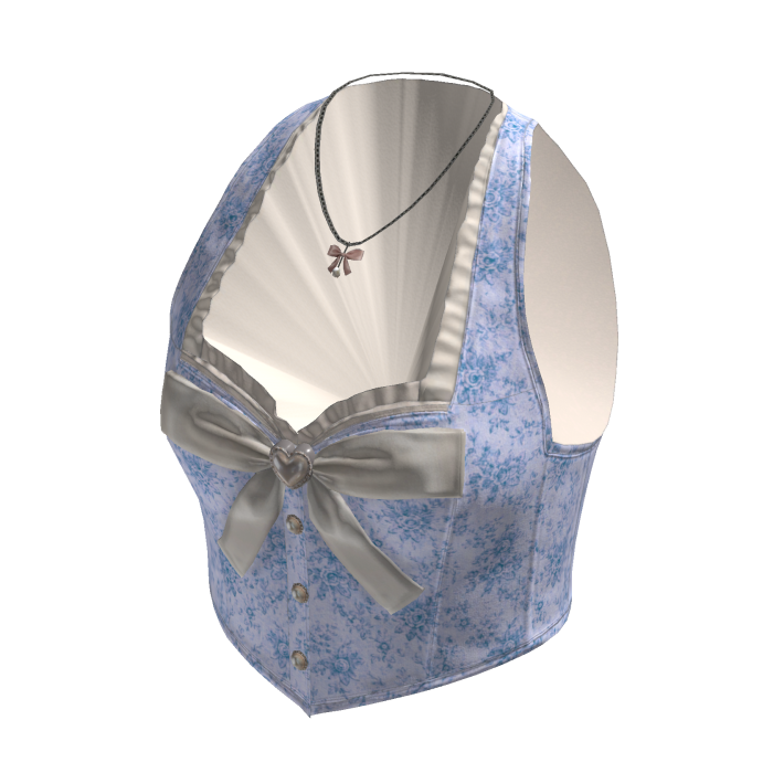 Coquette Floral Bow Vest w/ Necklace (Blue)