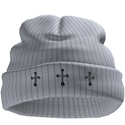 White Chrome Crosses Worn Beanie