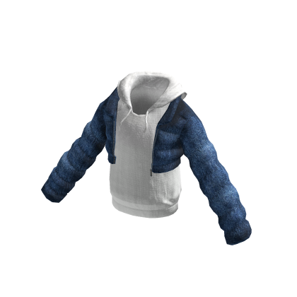 Fade Blue denim puffer crop jacket n white hoody