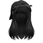Black long girl hair bangs w/ Y2K Distressed Hat