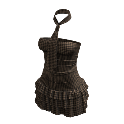Y2K ☆ Brown Houndstooth Ruffled Necktie Mini Dress thumbnail