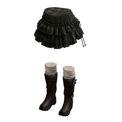 Plaid Mini Skirt with Tiered Ruffles (Olive)