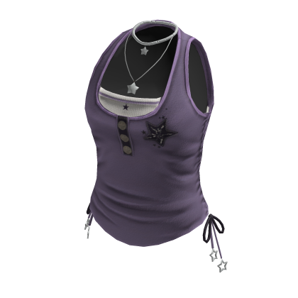 Y2K Ruched Star Tank Top w/ Necklace (Purple)
