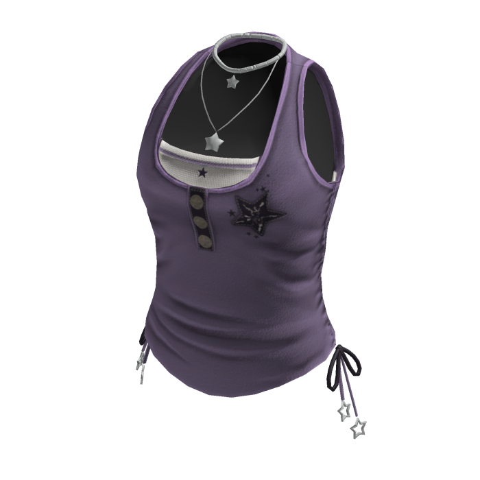 Y2K Ruched Star Tank Top w/ Necklace (Purple)