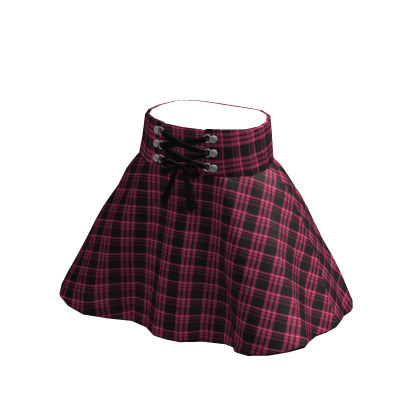 Pink Lace Up Emo Plaid Skirt thumbnail
