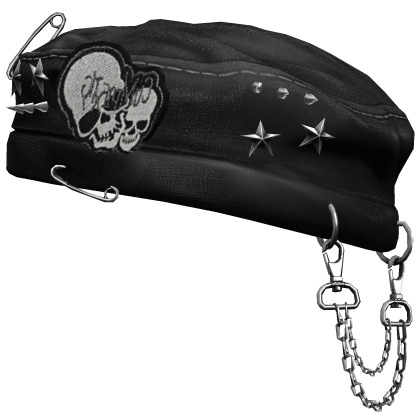 Emo Grunge Skull Chained Beret (Black)