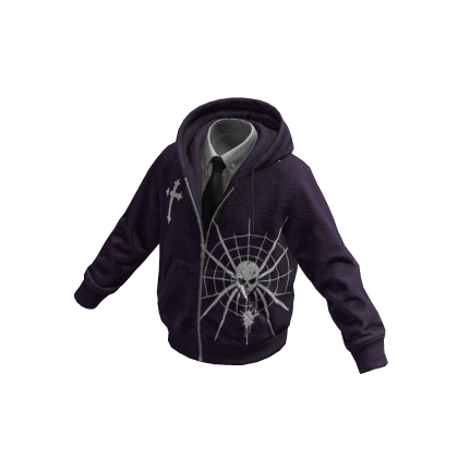 Purple Spiderweb Skull Hoodie w/ Tie 