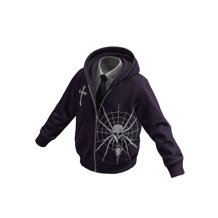 Purple Spiderweb Skull Hoodie w/ Tie 
