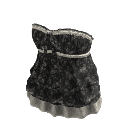 Floral Babydoll Top with Ruffle Hem (Black)