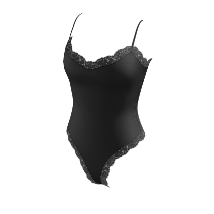 (Transparent) Lace Cami Bodysuit - Black