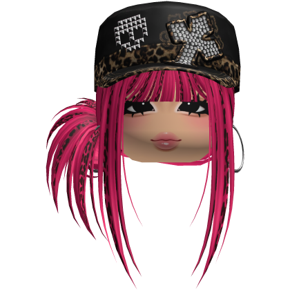 Gyaru Side Bun Hair w/ Cheetah Cap & Earrings