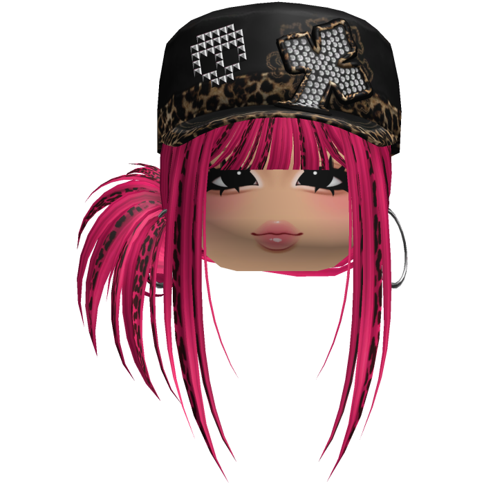 Gyaru Side Bun Hair w/ Cheetah Cap & Earrings