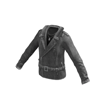 Grunge Leather Biker Jacket w/ Chain (Grey)