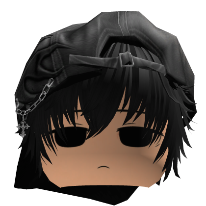 Cute Y2K emo black hair with cap