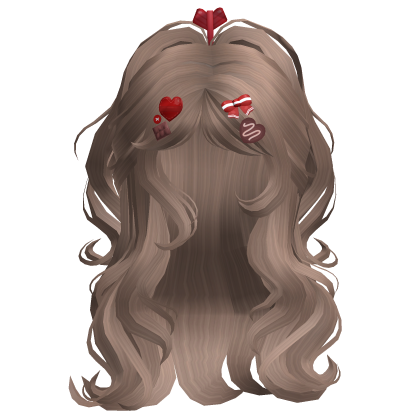 Fluffy Ponytail W/ Valentines Clips (Milktea) Roblox item