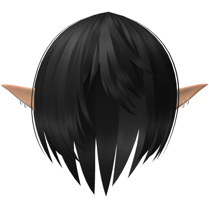 Black Soft Emo Sleek Anime Messy Hair w/ Elf Ears