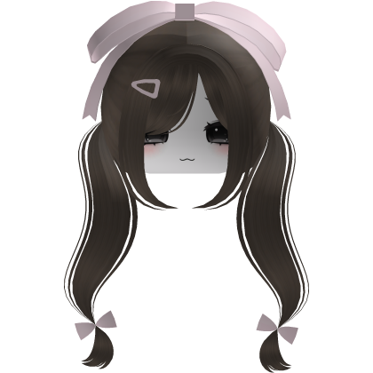 ♡ cute brown hair with pink bow + moe face mask Roblox item