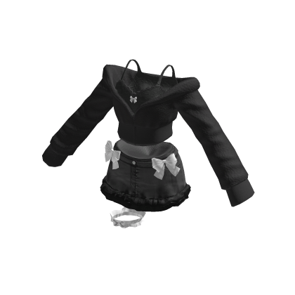 🍀Cute Off Shoulder Jacket Outfit (Black) thumbnail