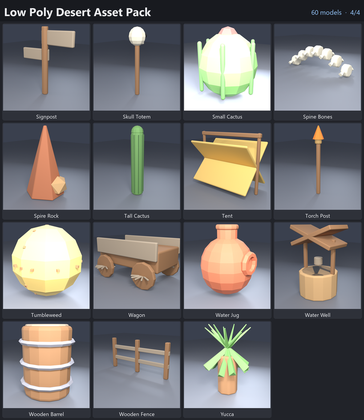 Low Poly Desert Asset Pack Cactus Skull x60 preview 4