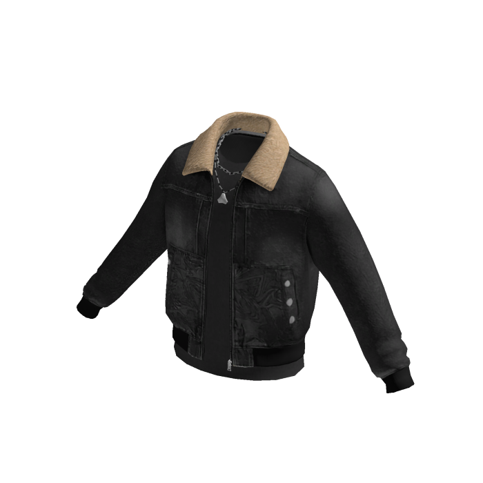 Fleece Collar Denim Jacket (Black)
