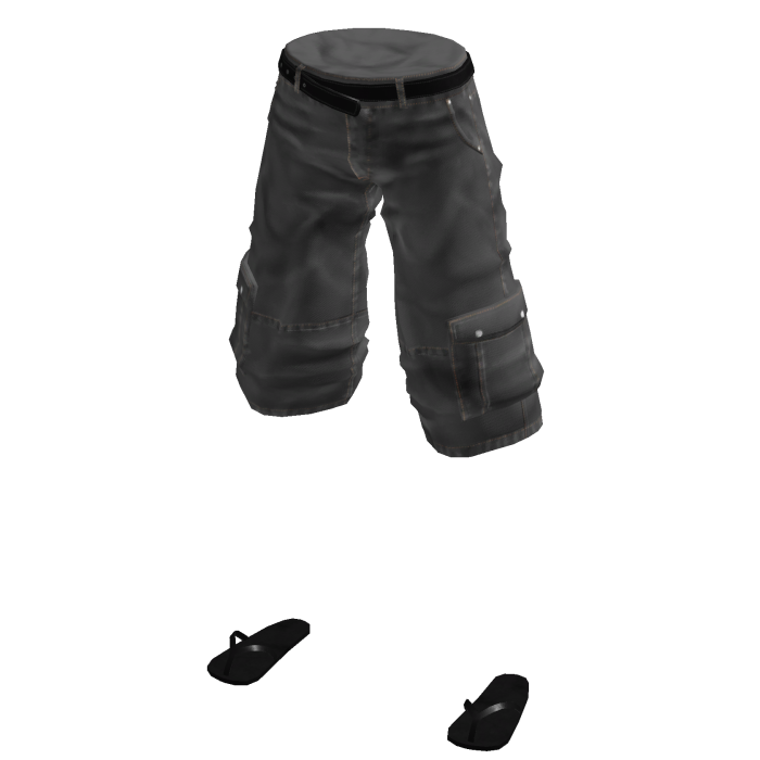 Baggy Thrifted Cargos w/ Flip Flops (Grey)