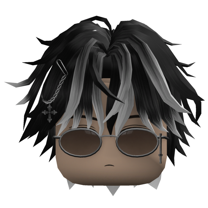 Messy Hair w/ Glasses & Chain (Black/Silver)