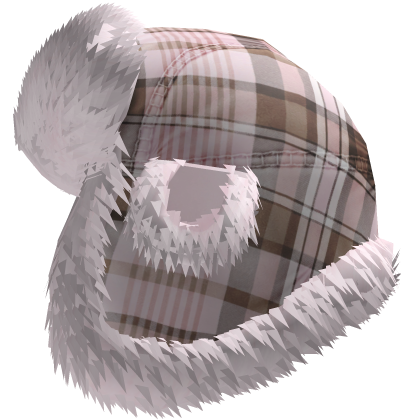 pink & brown plaid cute fluffy ushanka winter hat
